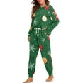 thumbnail image 2 of Yuyamidu Xmas Light Women Nightwear Set of 2 Christmas Pj Size M Green Crewneck Pajama Women's Long Sleeve Sleep Set Christmas Sleepwear with Pockets, 2 of 7