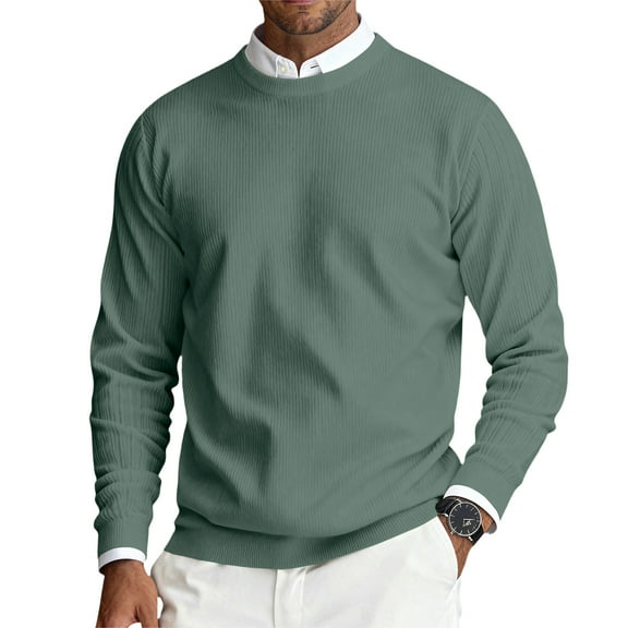 GrmtClth Crewneck Sweaters for Men Breathable Knitted Sweaters Casual Classic Comfort Soft Long Sleeve Pullover Sweaters Dark Green 4XL