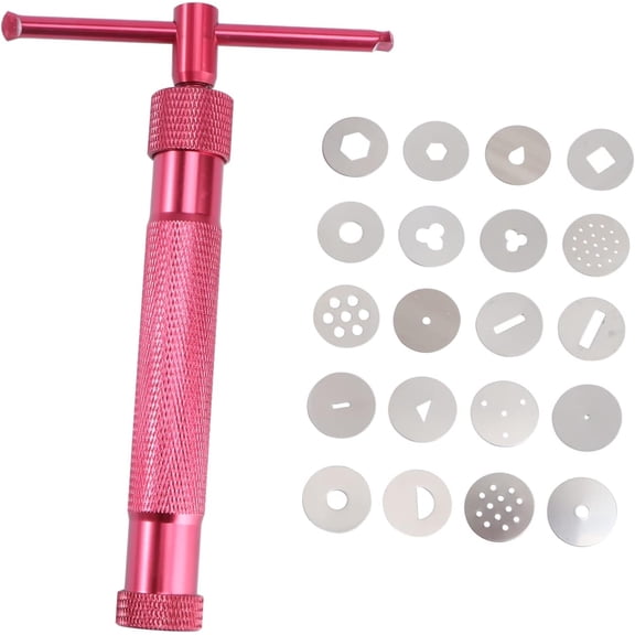 Clay Extruder Fondant Extruder with 20 Discs, Alloy Sugar Paste Extruder Cake Decorating Tool Set, Polymer Clay Extrude Sculpting Tools