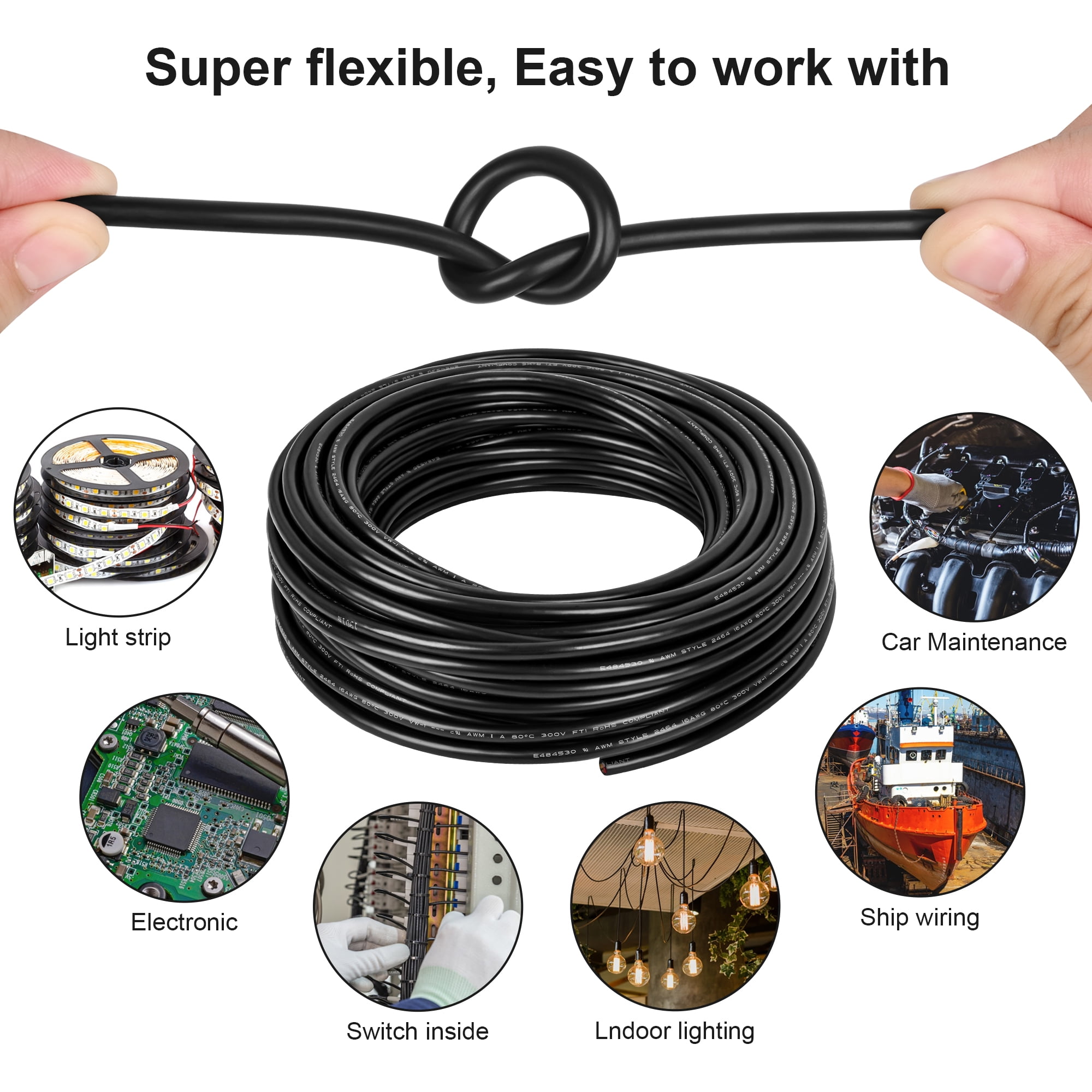 18 Gauge Electrical Wire 2 Conductor，18 AWG Electrical Wire Stranded PVC Cord Oxygen-free copper Cable，50FT Pure Copper Electrical Wire  Cord for LED Lamp Lighting Strips Automotive