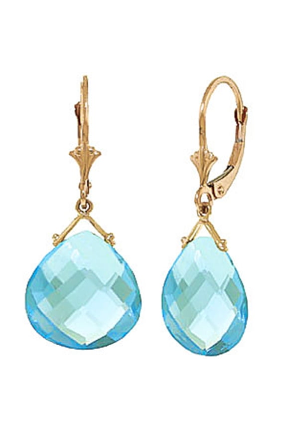 14k Solid Gold Blue Topaz Leverback Earrings