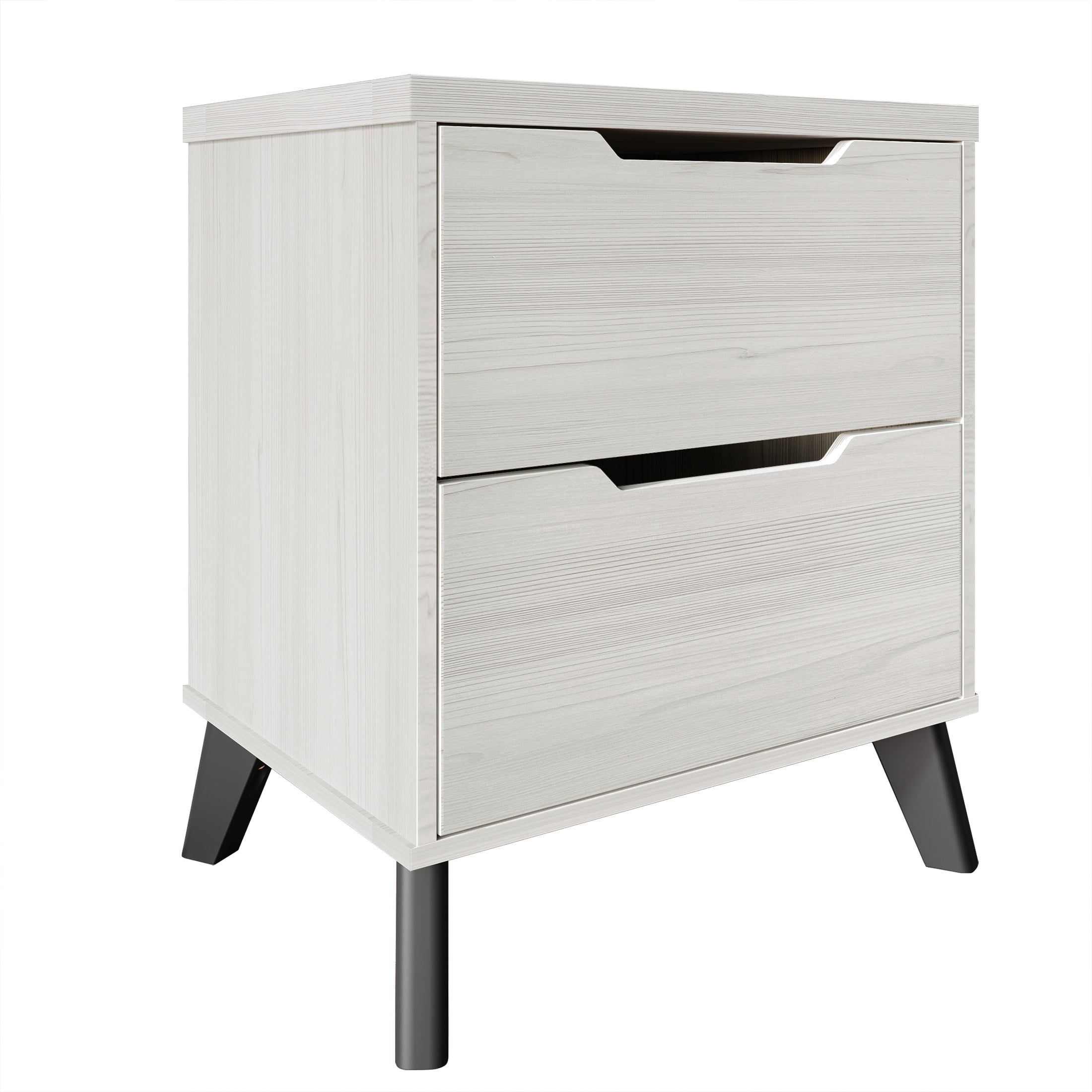 Castle Place Modern 2-Drawers Wooden Nightstand, Light Grey