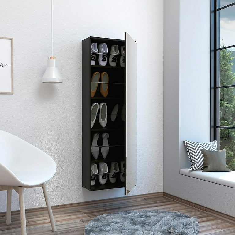 Dropship Leto Wall Mounted Shoe Rack With Mirror; Single Door