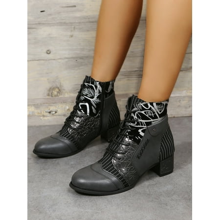 

UTTOASFAY Clearance Shoes Women Boots Autumn and Winter New Thick Heel Lace Up European and American Short Boots Flash Picks