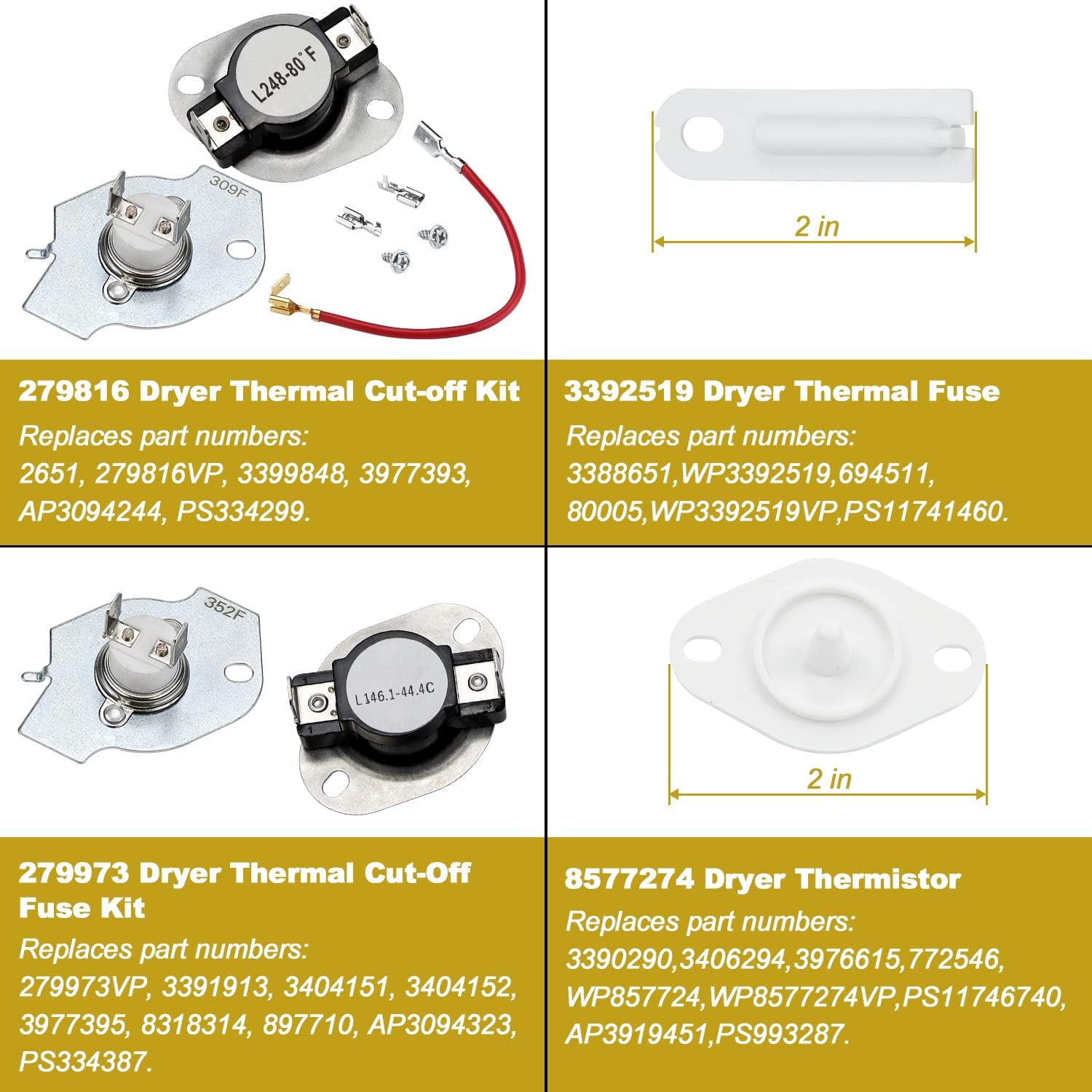 WP3387747 3387747 Dryer Heating Element Kit-Compatible With Whirlpool Cabrio Kenmore He2 Kenmore Elite He3 Maytag Dryers- GEW9250PW0 GEQ9800PW1 WD05X30818 GEQ9800PW2 GEQ9800PW1 MEDB835DW4