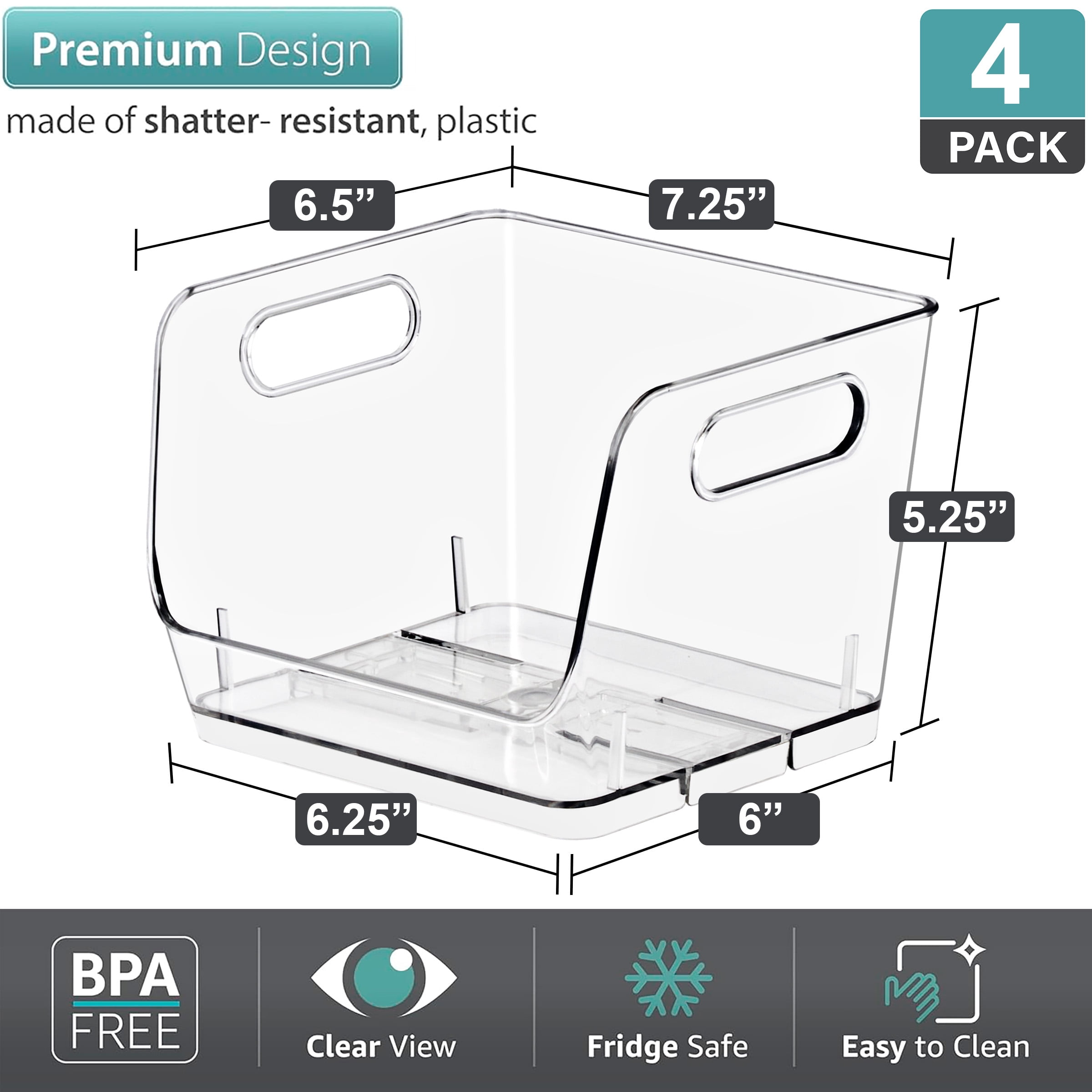 Sorbus Clear Stackable Square Storage Bins, Small Open-Front Acrylic Pantry Organizers, 4 Pack