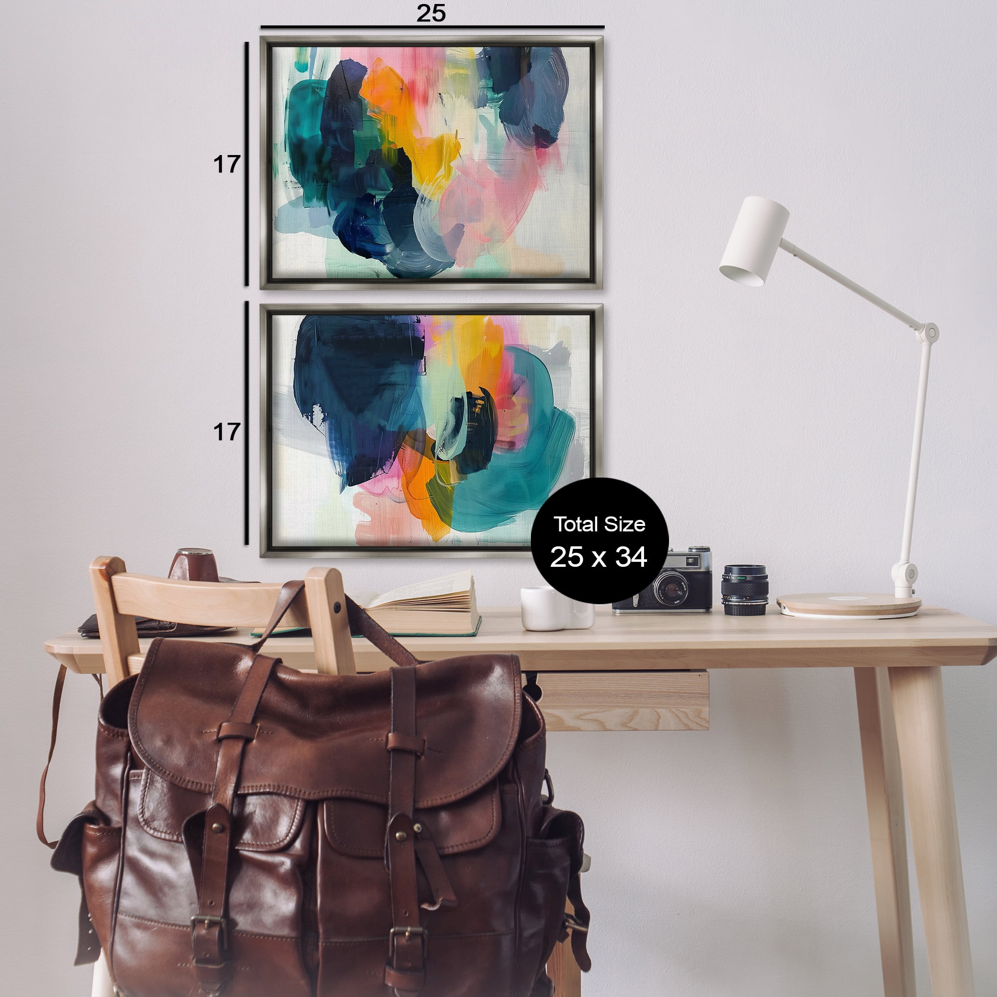 Stupell Industries Modern Restless Abstract Abstract Painting Gray Floater Framed Canvas Art Print Wall Art, 25 x 17, Set of 2