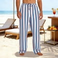 thumbnail image 2 of Amzcrzy Wide Leg Pants Men Lightweight Cotton Linen Striped Men Pants Casual Loose Fit Mens lounge Pants with Elastic Drawstring Waist for Daliy 2026 Blue 2XL, 2 of 6