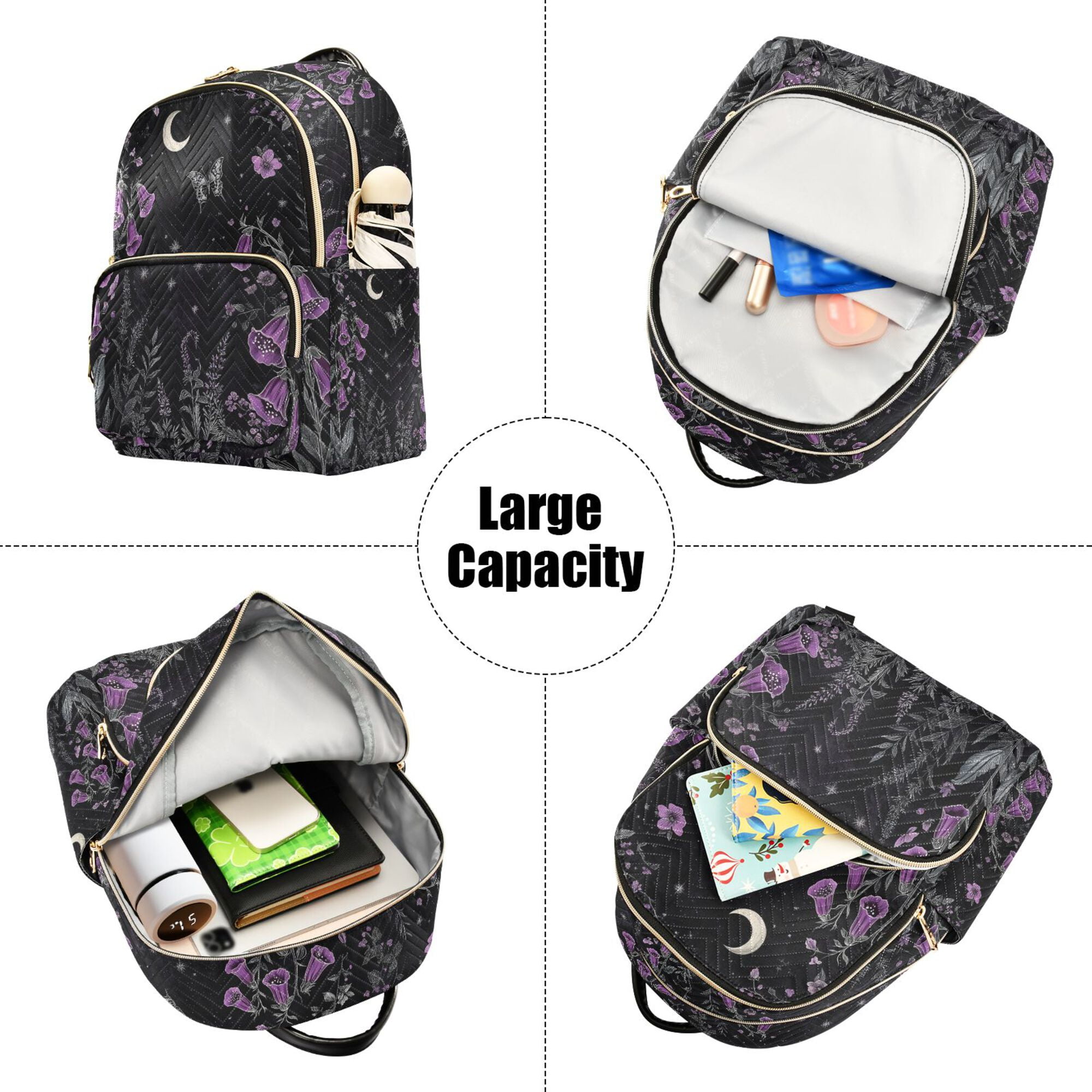 FORMRS Mini Backpack Purse for Women Travel Daypack Casual Shoulder Bag, Gothic Floral Print