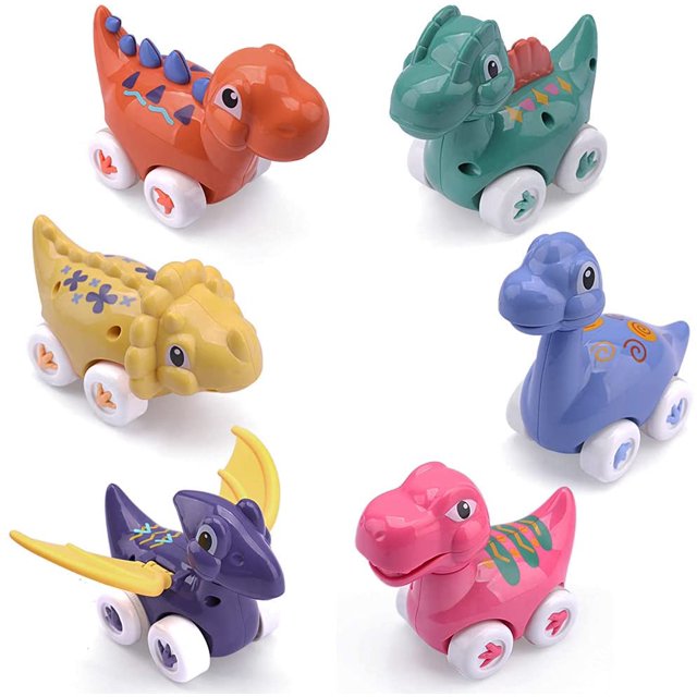 Coche de juguete de dinosaurio, 6 piezas de coches de juguete, regalo para niño y niña, coches extraíbles de 1 2 3 años JAMW Sencillez