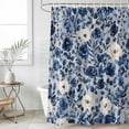 thumbnail image 6 of Navy Blue White Peony Shower Curtain Set - Small 36" x 72" Washable Bathtub Curtain with 12 Hooks, Vintage Floral Blossom Waterproof Fabric Stall Shower Curtains for Bathroom/Bathtub Décor, 6 of 6