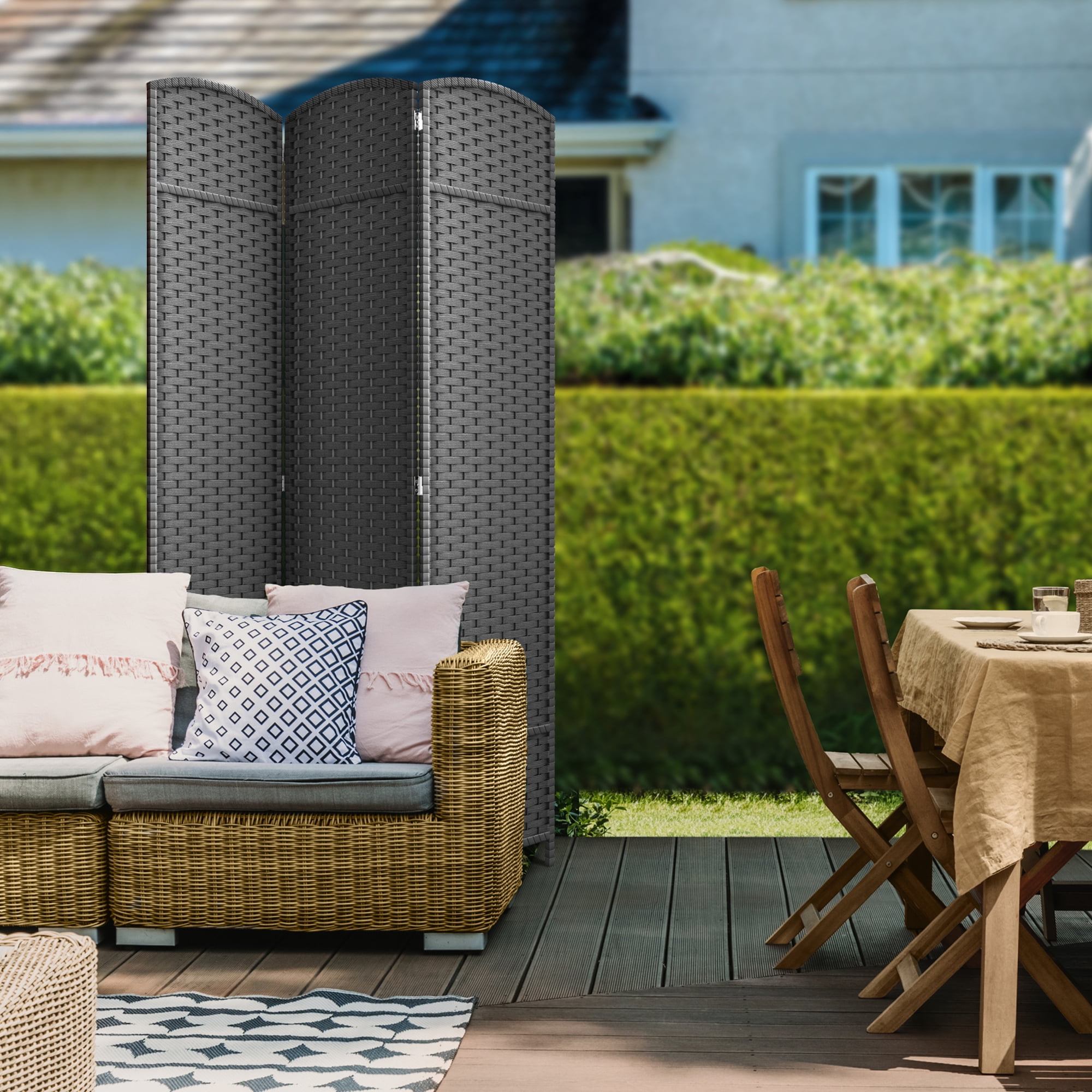 Sorbus 3-Panel Wide Folding Room Divider Privacy Screen, Hand-Woven Gray Mesh