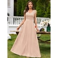 thumbnail image 4 of Champagne V-Neck Sequin Lace Short Sleeve A-Line Evening Gown, 4 of 30