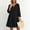 Black, variant on Women Solid V Neck 3/4 Sleeve Cotton Linen Mini Dress, Loose Casual Swing Dress, Breathable Vacation Dress Khaki XL(XL)
