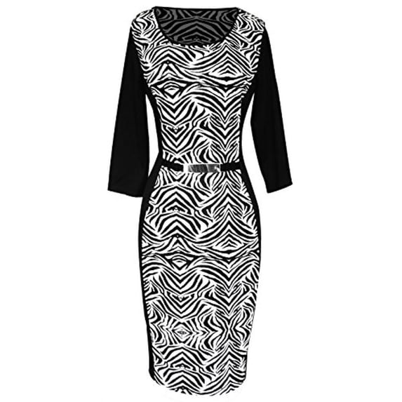 Peach Couture 3/4 Sleeves Chic Printed Work Business Party Sheath Slimming Dress Zebra Small