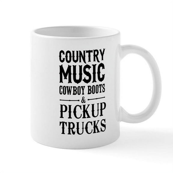 CafePress - Country Music, Cowboy Boots & Pickup Trucks Mugs - 11 oz Ceramic Mug - Novelty Coffee Tea Cup