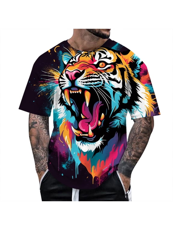 Big and Tall Shirts for Men Spring And Autumn Easter Print Short Sleeve Round Neck T Shirt Floral Fashion Trend Bottoming Shirt Mens Large T Shirts Men Graphic Mens Big Tall Plain 3XL