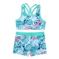 thumbnail image 3 of Yruioon Kids Girls 2 Pieces Swimsuit Swim Crop Top with Boyshorts Swimwear Set Tankini Bathing Suit Turquoise 14, 3 of 7
