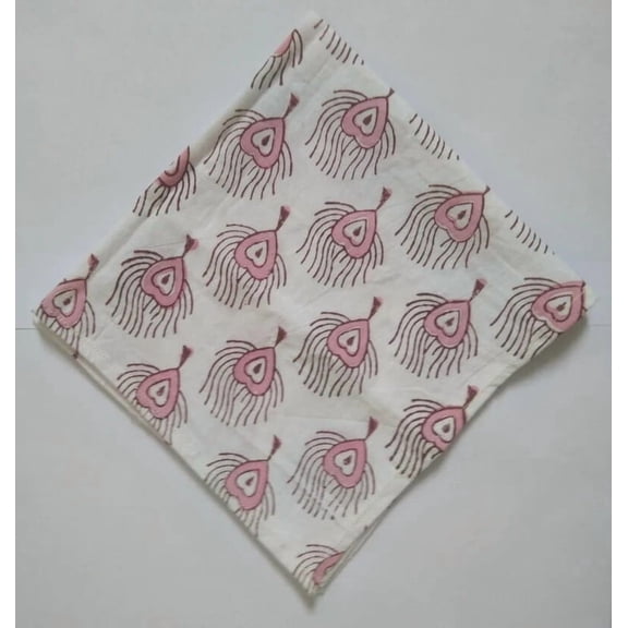 New Era Creation Sage Pink and Off White Indian Floral Hand Block Print Multi Design Cotton Napkins, dinner Napkin, Gifts, Cocktail Napkins