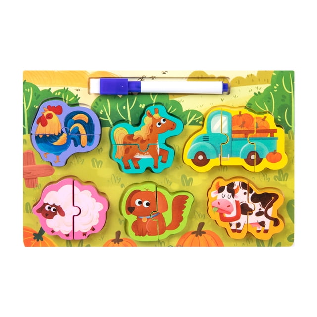 B Wooden 2 In 1 Puzzle And Drawing Board For Kids 1-5 Years Early Education Matching Toy With Pen