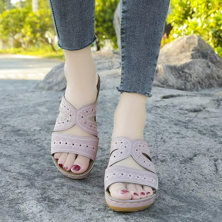

HIBRO Women s Wedge Fish Mouth Platform Multicolor Embroidered Sandals Slippers
