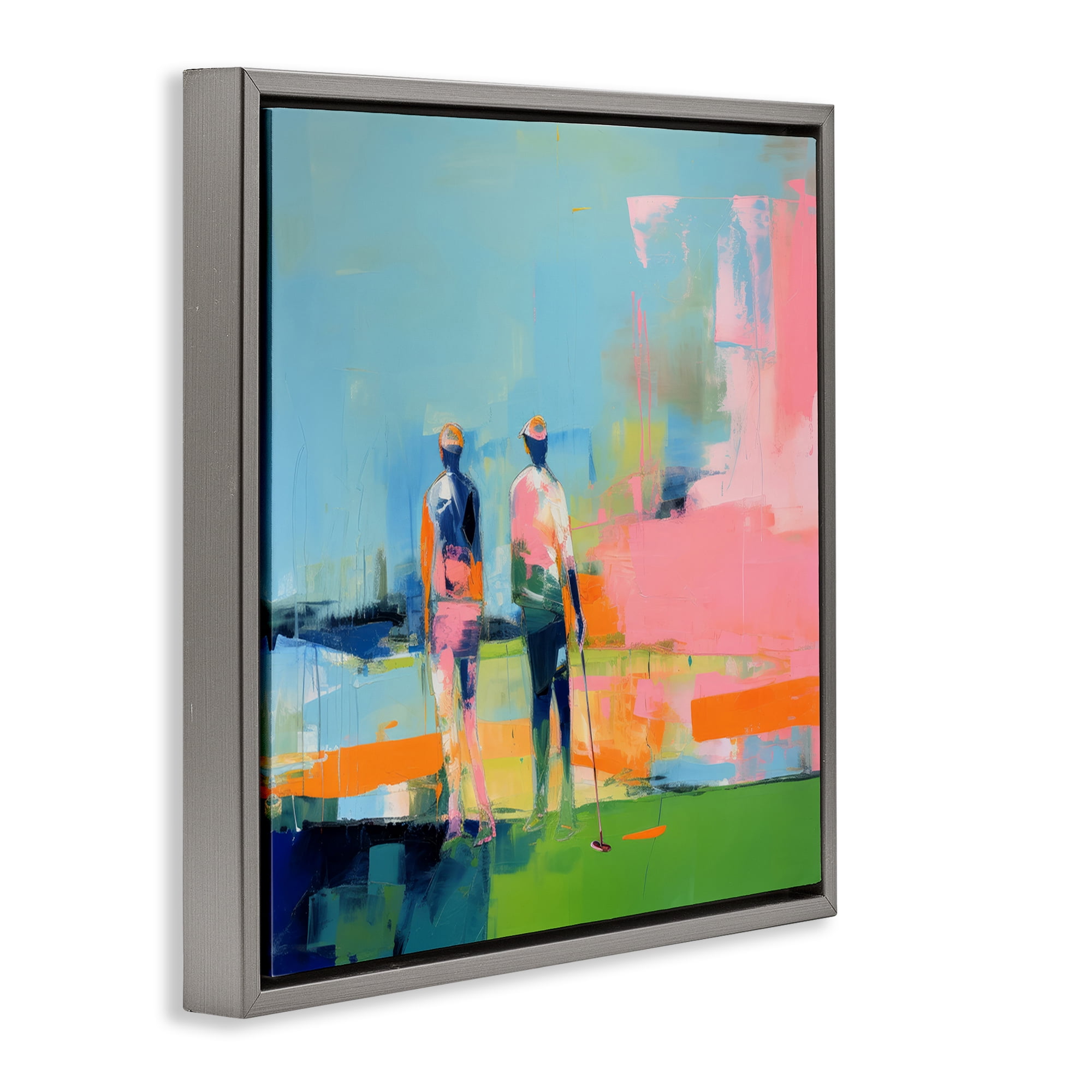Stupell Industries Abstract Golfing Scene Abstract Painting Gray Floater Framed Canvas Art Print Wall Art, 18 x 18