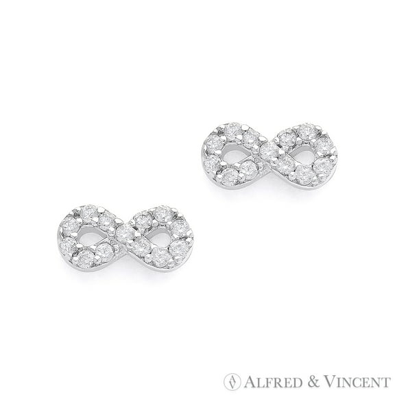 Cubic Zirconia Crystal Infinity Charm Stud Earrings in .925 Sterling Silver w/ Rhodium