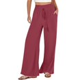 thumbnail image 2 of Tittly Wide Leg Pants Woman Baggy Pants Linen Pants Women Summer Wide Leg Pants Drawstring Elastic Waist Pants High Waisted Pants Casual Beach Trousers Comfy Pants Women Sweatpants Women Rose Gold 3XL, 2 of 5