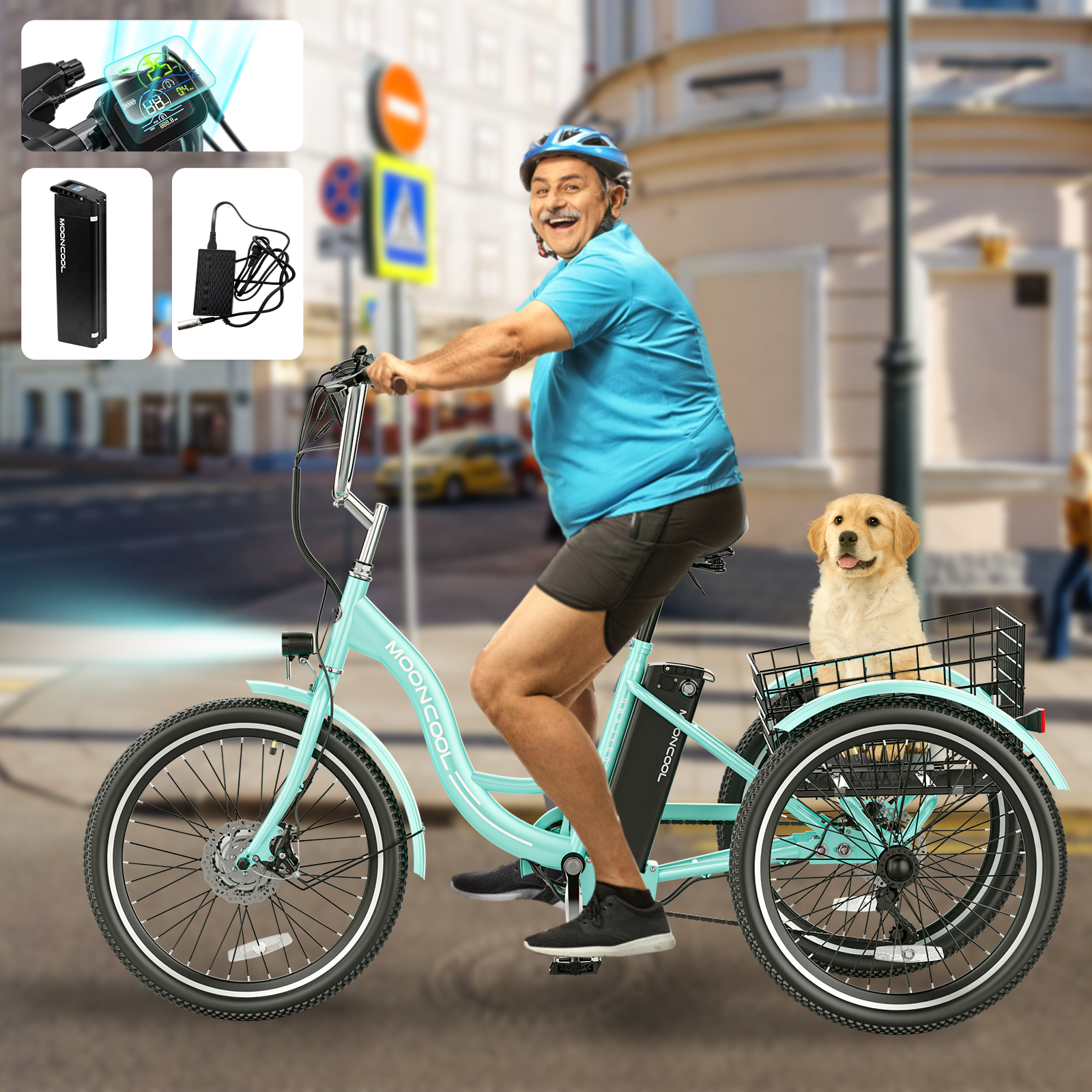 MOONCOOL 24"/26" 350W Motorized Electric Trike, 7 Speed 3 Wheel Electric Bicycle with 36V Lithium Battery UL Certified, Electric Tricycle for Adults with Rear Basket