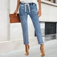 thumbnail image 3 of Women's Pull On Cropped Ankle Jeans, Elastic Waist Skinny Fit Stretch Denim Capri Pants, Solid Color 7/8 Length Slim Leg Trousers for Casual Wear Light Blue XL, 3 of 10
