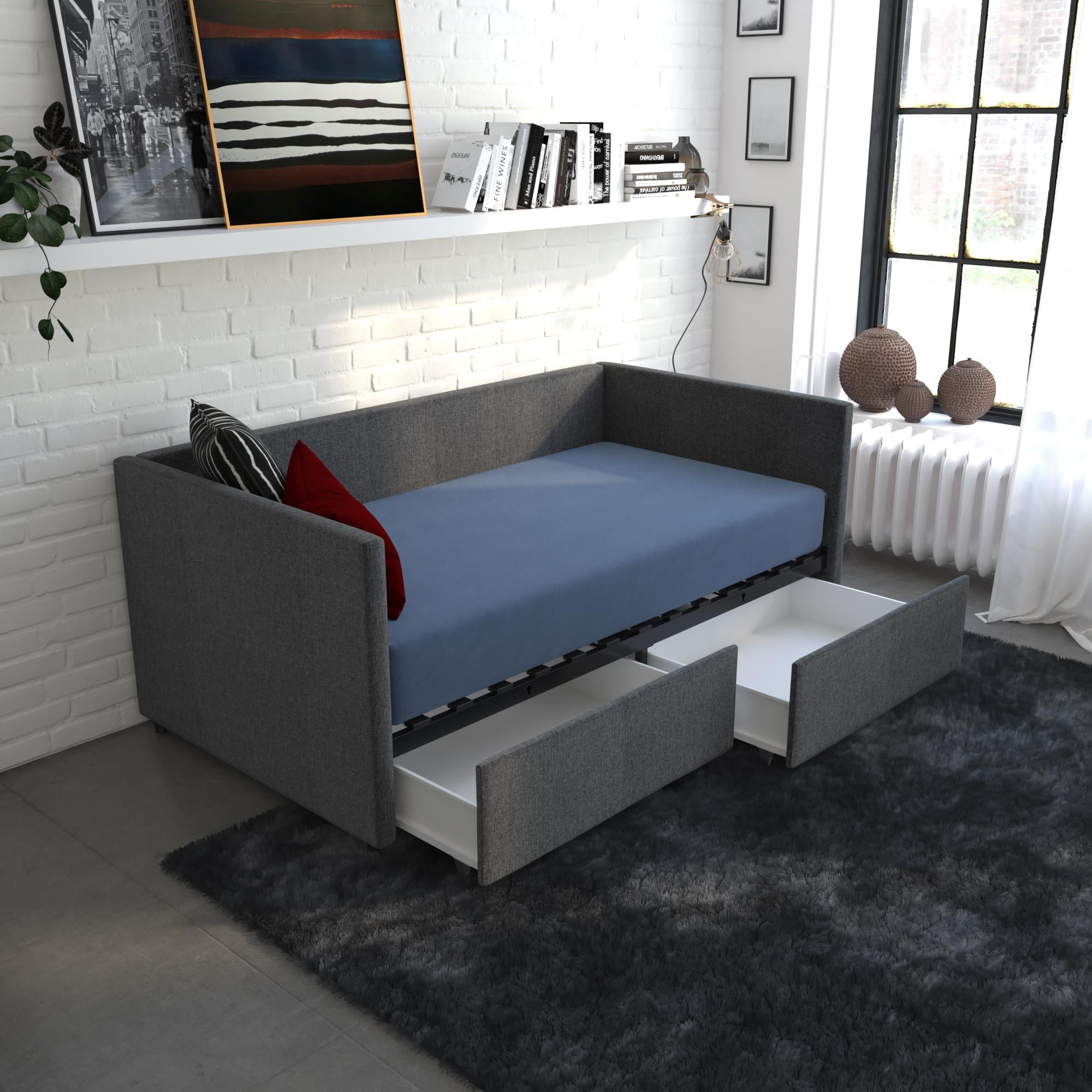 DHP Daybed with Storage, Twin Size Frame, Gray Linen