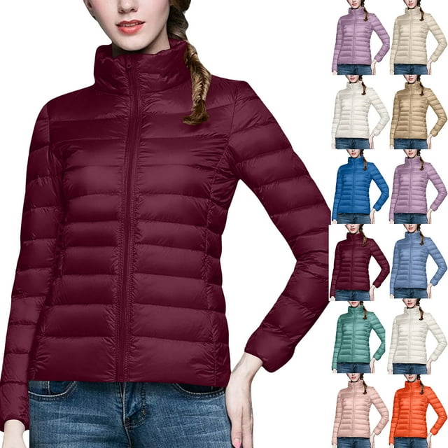 Tranfacy Womens Puffer Coats Long Sleeve Tops Puffer Jacket Stand Collar Zip Up Quilted Down Coat Winter with Pockets