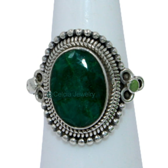 Silver Gift Ring, Emerald Solid 925 Sterling Silver Ring