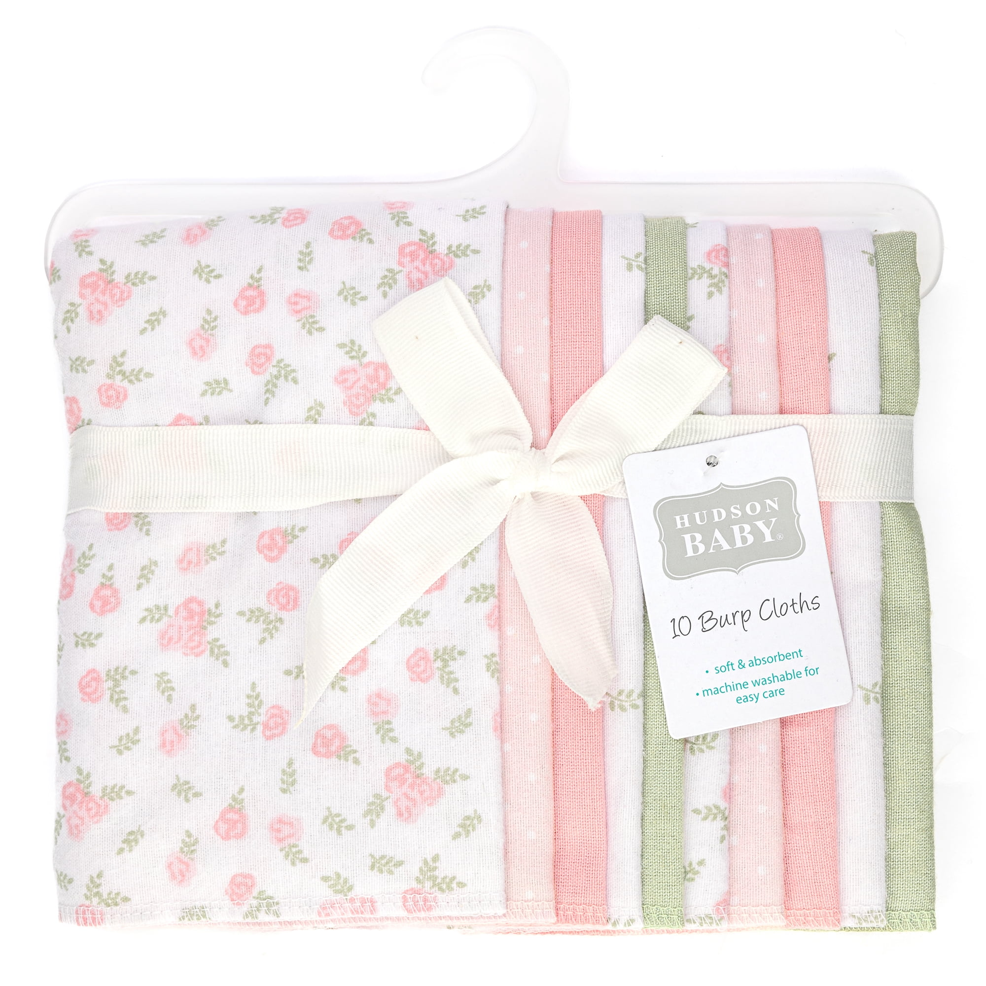 Hudson Baby Unisex Baby Cotton Poly Flannel Burp Cloths, Tiny Rose, One Size