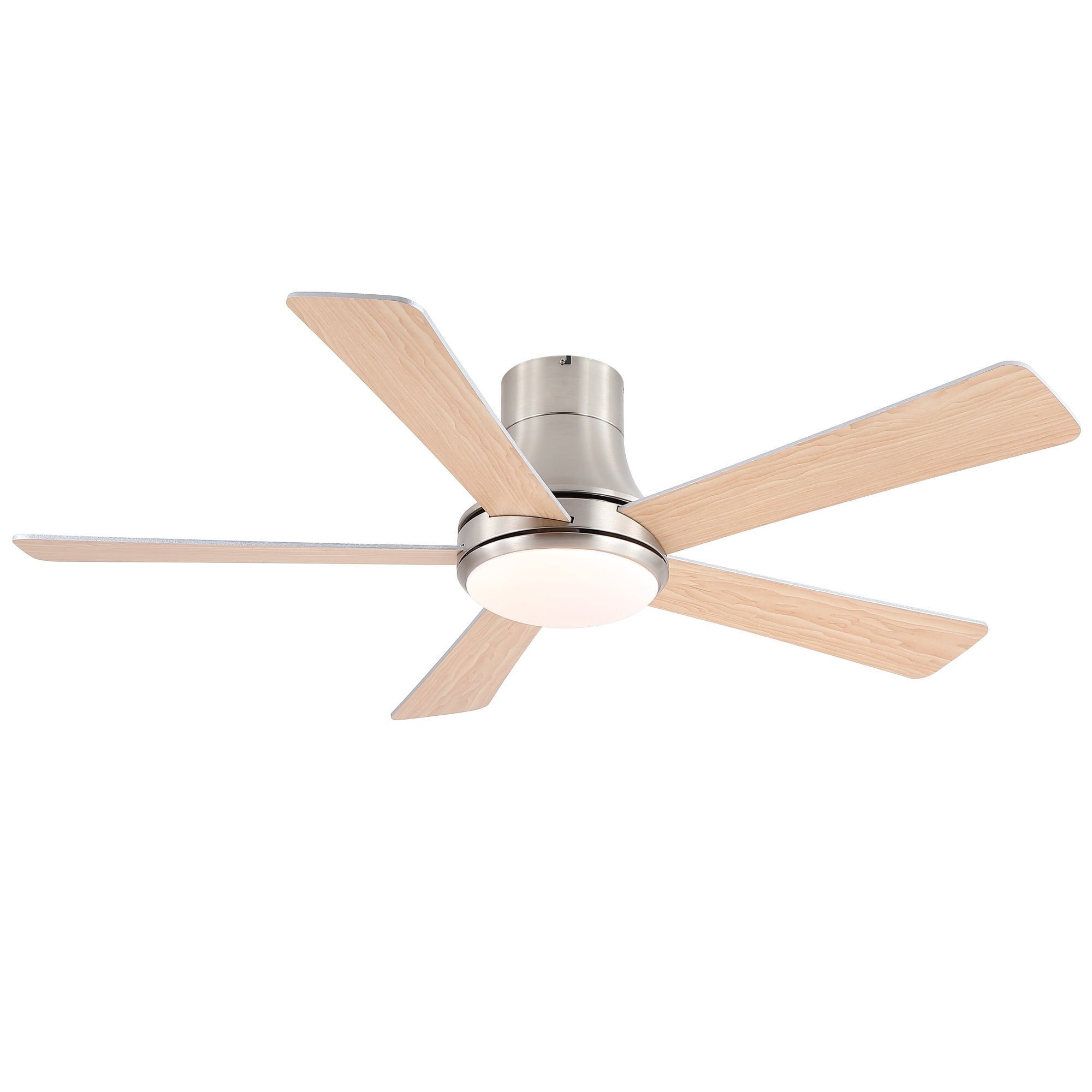 Leumius 52" Farmhouse Brushed Nickel Integrated LED Smart Ceiling Fan with DC Remote Control for Bedroom Living Room