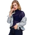 thumbnail image 5 of Dyfzdhu Long Sleeve T Shirts for Women High Neck Arm Shaper Top Sheer Mesh Yoke Casual Blouse Shirt Navy, 5 of 9