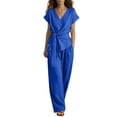 thumbnail image 2 of Women's 2 Piece Set, Round Neck Sleeveless Blouse with Loose Pocket Pants, Casual Linen Summer Outfit for Beach or Daily, 2026 New Limited-time Offer, 2 of 6