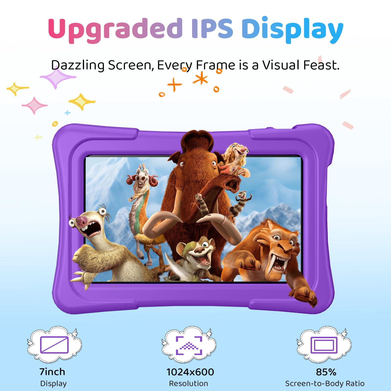 Kids Tablet, 7 inch Android 15 Tablet for Kids, 8GB+32GB 1TB Expand, Quad-Core Toddler Tablets with Shockproof Case, BT5.0, Wifi5, Parental Control, Games, Dual Camera