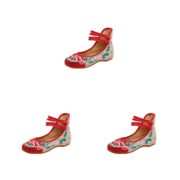 Sonducket Lino Transpirable Y Versátil Bailarinas Para Mujer Go-To Zapatos Bailarinas Para Mujer Bombas Zapatos Nuevo Bordado rojo 36 Type1 NO1