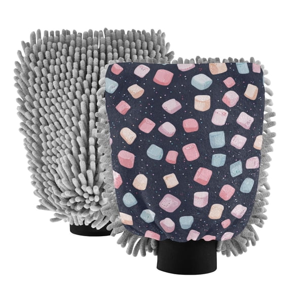 Microfiber Car Wash Gloves With Chenille & Polyester Terry Scratch-Free Cleaning Elastic Cuffs Sweet Puffed Candy