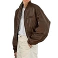thumbnail image 2 of Womens Faux Leather Bomber Jackets Baseball Collar Zip Up Cropped Biker Coat with Pockets, 2 of 7