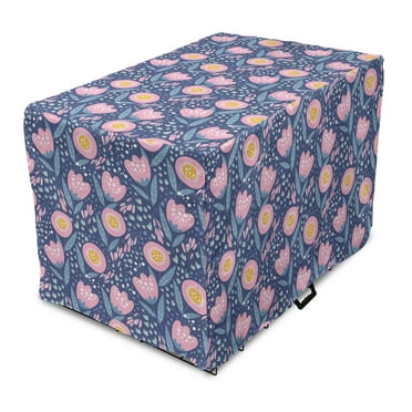 Floral Dog Crate Cover, Dreamy Flowers Blots and Vintage Strokes Petals, Easy to Use Pet Kennel Cover Small Dogs Puppies Kittens, 7 Sizes, Rose Dark Lavender, by Ambesonne