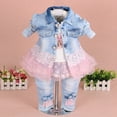 thumbnail image 4 of Yao Conjuntos de ropa vaquera para bebés y niñas, conjuntos de 3 piezas, camiseta, chaqueta vaquera y pantalones vaqueros (rosa 2-3 años), 4 of 5