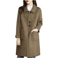 thumbnail image 2 of Aueoeo Women's Woolen Loose Overcoat Winter Medium Long Jacket With Pockets Single-Breasted Peacoat Khaki X-Large, 2 of 4