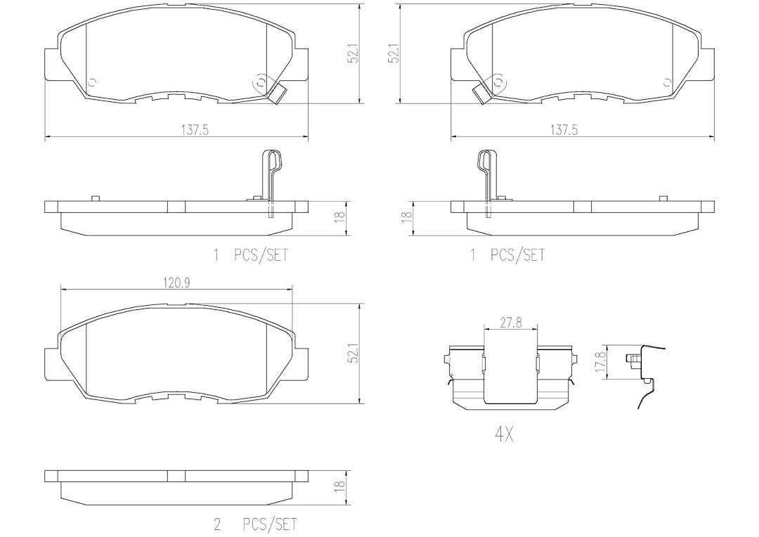 Brembo P28042N; Brake Pad; NAO; FMSI Number D465-7573; Ceramic; Set Of 4; With Hardware