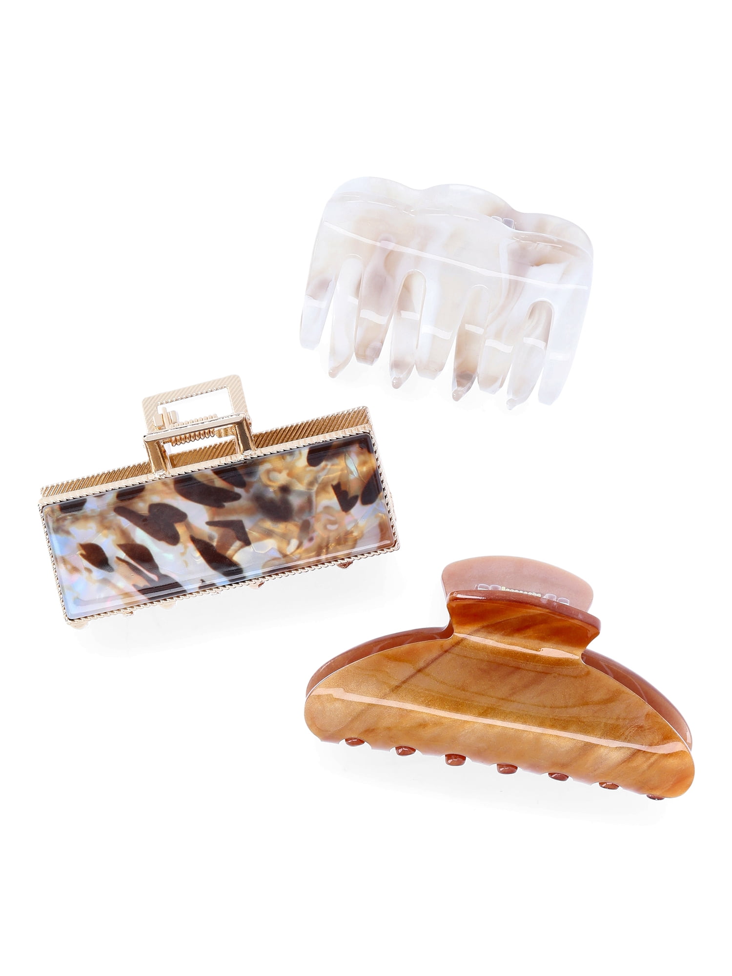 Time and Tru Women’s Metal and Plastic Hair Claw Clip Set, 3-Piece