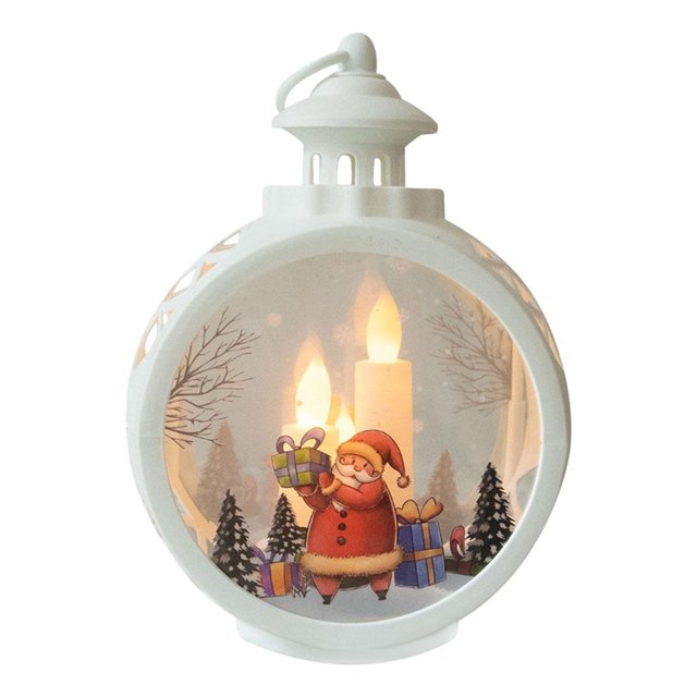 Farol navideño de Papá Noel con luces y velas sin llama, lámpara colgante para árbol de Navidad Santa claus white s