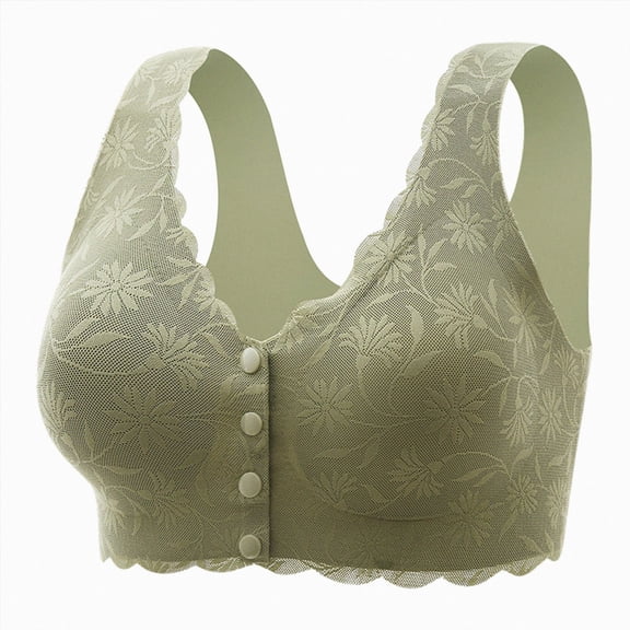 NIEWTR Front Closure Lace Bras for Women No Underwire Posture Smooth Back Wirefree Bras Seamless Wireless Bralettes Wire-Free Push Up Bras Comfort Everyday Bras(Green,M)
