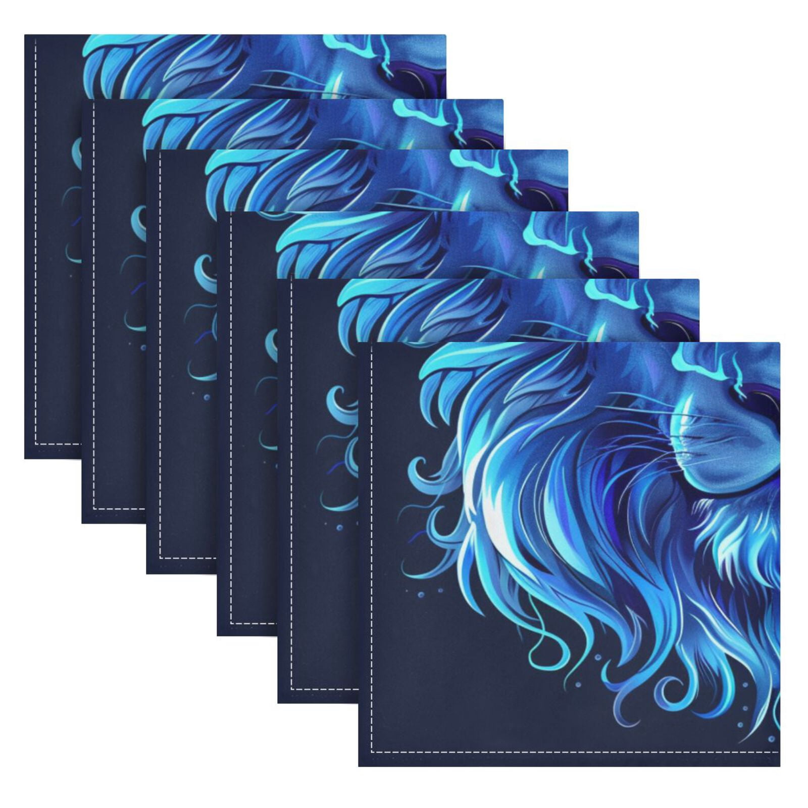 JSTEL Ice Lion Portrait Cloth Napkins Set of 6, 20x20 Inch Washable and Reusable Napkin for Decoupage Dinner Party Everyday Use
