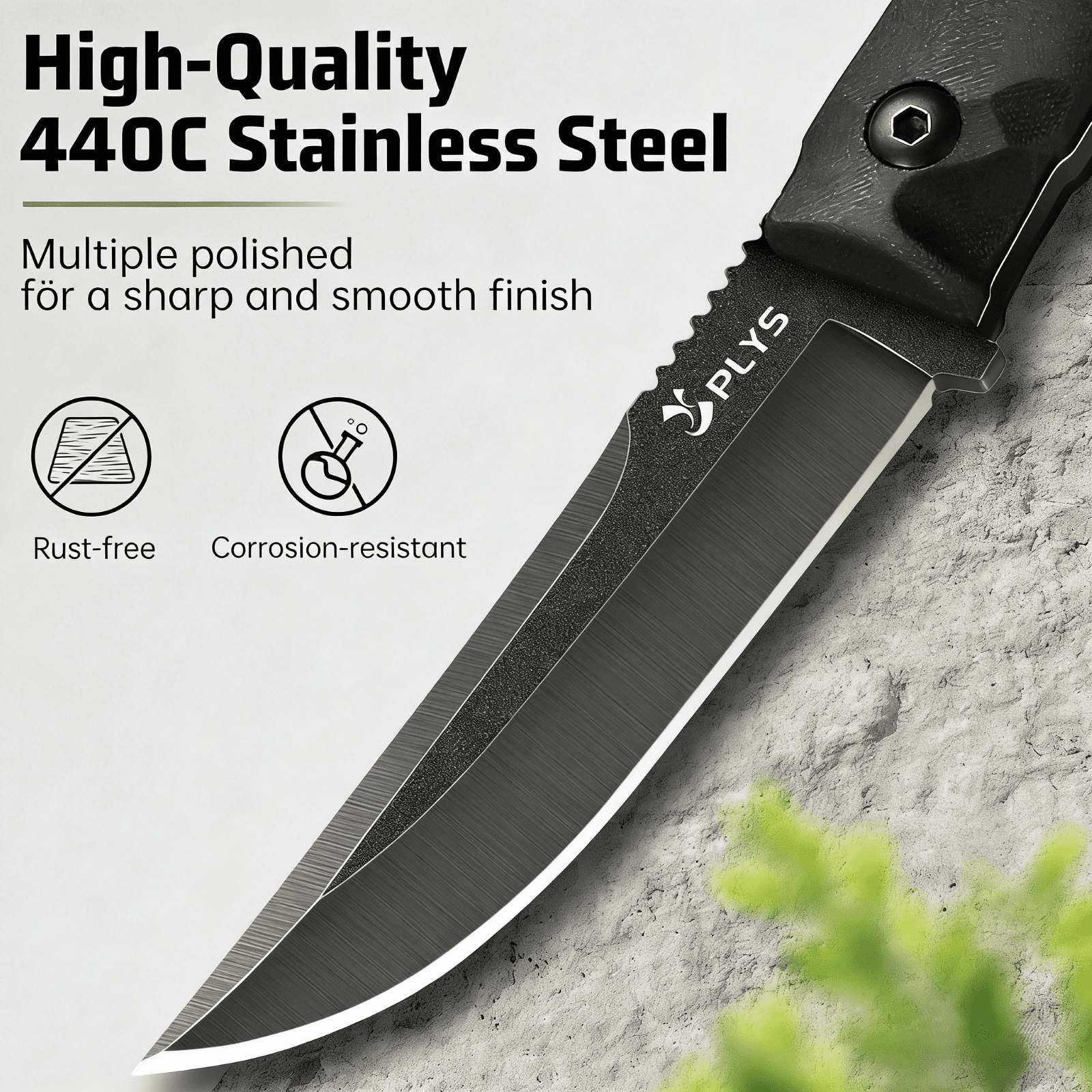 Plys 3.8 inch Fixed Blade Camping Knife, Full Tang Outdoor Tactical Knives with Kydex Sheath, Hunting Hiking Essentials Gear